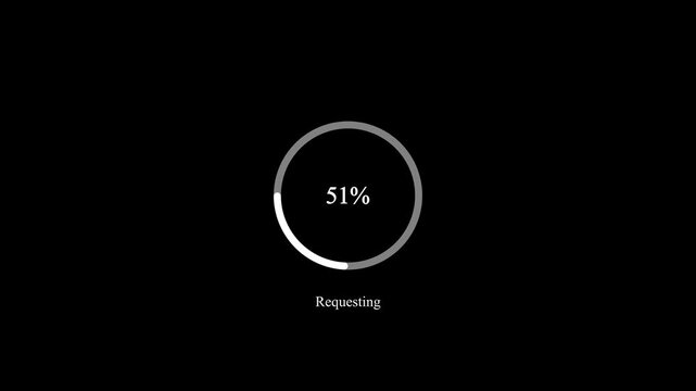 Animated abstract circle loading bar requesting  from 0 to 100%, designed for progress and transfer concepts.on Black Background and features 4k Motion graphics video