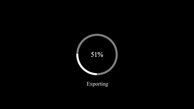 Animated abstract circle loading bar exporting from 0 to 100%, designed for progress and transfer concepts.on Black Background and features 4k Motion graphics video