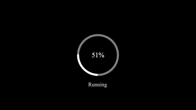 Animated abstract circle loading bar running from 0 to 100%, designed for progress and transfer concepts.on Black Background and features 4k Motion graphics video