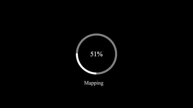 Animated abstract circle loading bar mapping from 0 to 100%, designed for progress and transfer concepts.on Black Background and features 4k Motion graphics video