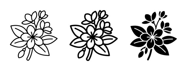Fototapeta premium Floral Vector Icons, Delicate Blossom Graphics, Simple Flower Illustrations, Black and White Botanical Elements