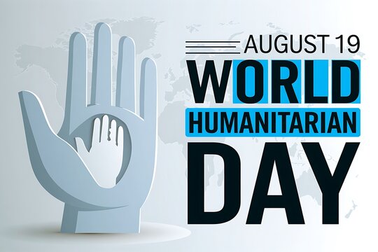 World Humanitarian Day graphic design. August 19 awareness poster with hand icons.