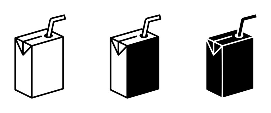 Juice Box Icons, Beverage Carton Vector Graphics, Drink Packaging Symbols