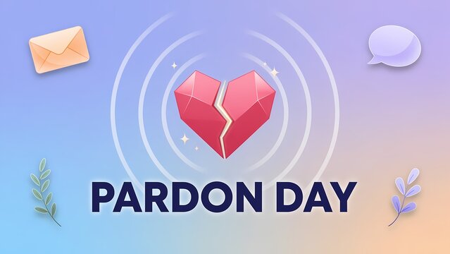 Pardon Day concept design with broken crystal heart and message icons