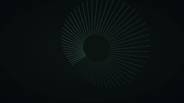 Abstract green geometric radial lines spiral pattern on dark background vector illustration