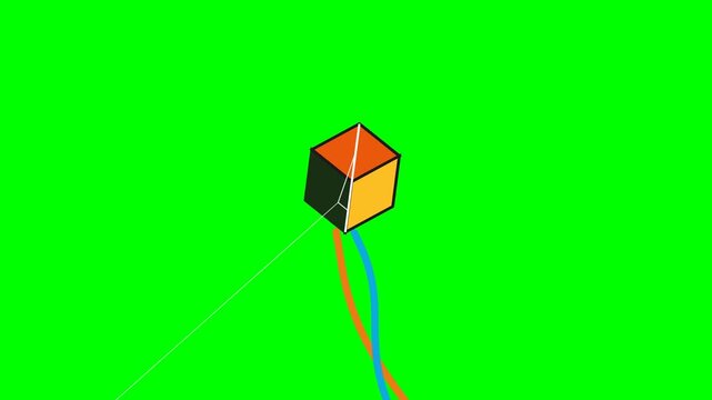 Animated 3D Cube Floating with Colorful Trails on Green Screen Background.