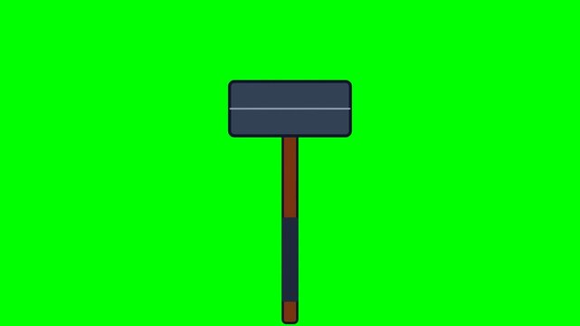 Animated Sledgehammer Swinging Motion Graphic on Green Screen Background.