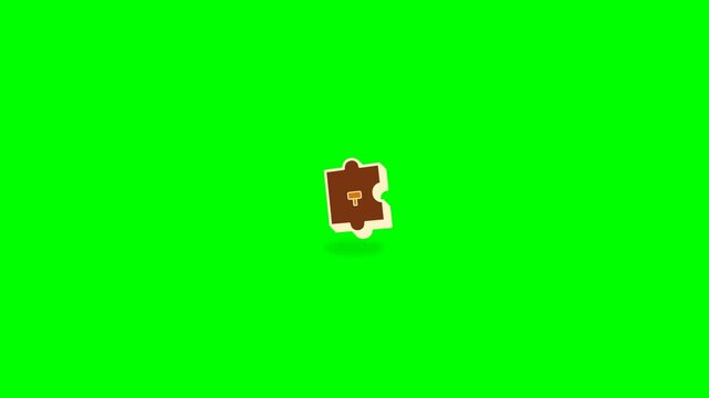Animated Puzzle Piece Icon with Key Symbol on Green Screen Background.