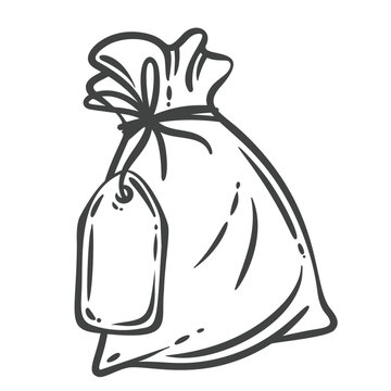 Thyme sprig in hand drawn black outline with a slender stem and small aromatic leaves. Menu, packaging and stamp design feature this thyme sprig, vector illustration.