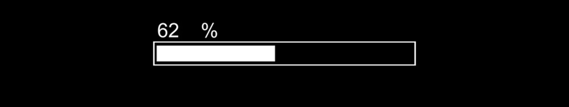 Thick Progress Bar Animation on Black Background. Download Progress, Preloader Animation Web Design Template. Seamless Loop Animation in 4K Ultrawide with Alpha Channel.