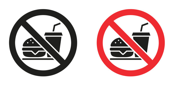food and beverage prohibition icon with burger and drink cup crossed out for restricted area vector illustration