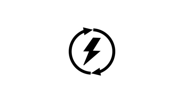 Black lightning bolt symbol inside a circular arrow. Symbol inside a circular arrow icon on a white background.