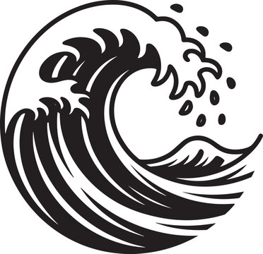 Black and white stylized wave icon with dynamic swirls and ocean energy