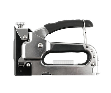 Heavy duty staple gun with ergonomic grip and visible staple cartridge