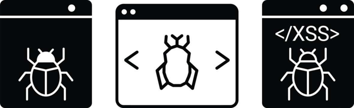 PrintCybersecurity Vulnerability Icons Set Featuring Malware Bug Code Injection Browser Security and Cross Site Scripting Protection Concepts