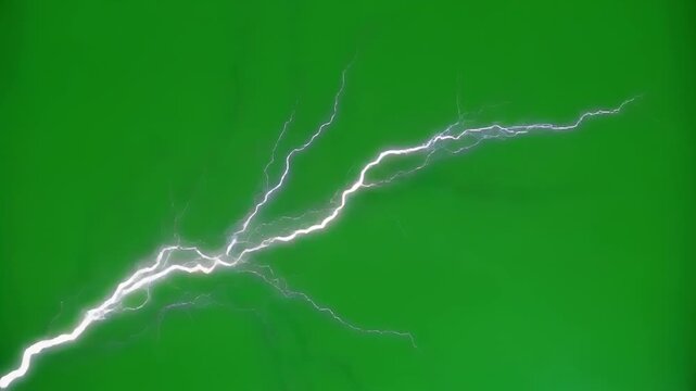 Electric lightning strike against a green screen background with cinematic motion and dramatic lighting