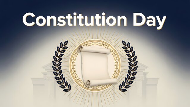 Constitution Day graphic design with a parchment scroll and laurel wreath