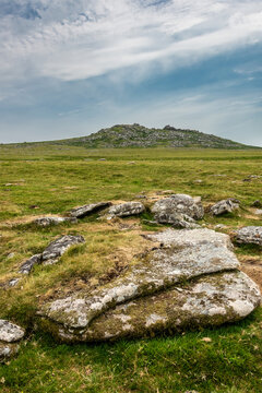 Lovely Summer day landscape image of Rough Tor on Bodmin Moor in English countryside