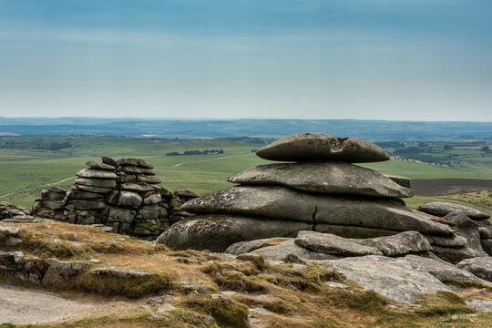 Lovely Summer day landscape image of Rough Tor on Bodmin Moor in English countryside