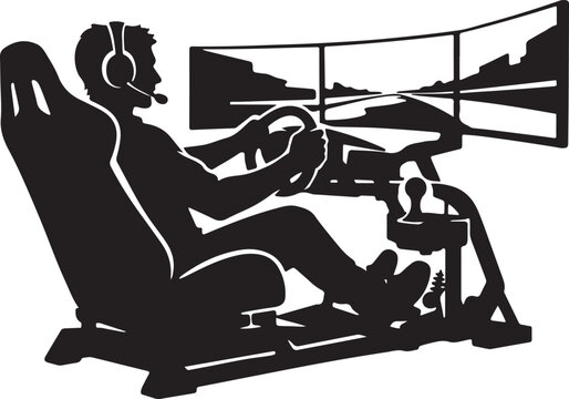  Professional gamer using a high-end racing simulator silhouette vector