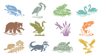 Obraz premium Collection of various animal icons.