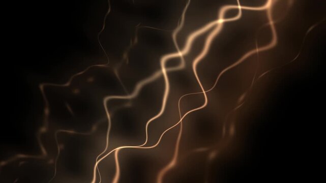 Glowing orange lines dance and loop across a dark abstract background.