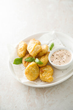 Homemade chicken nuggets with sauce