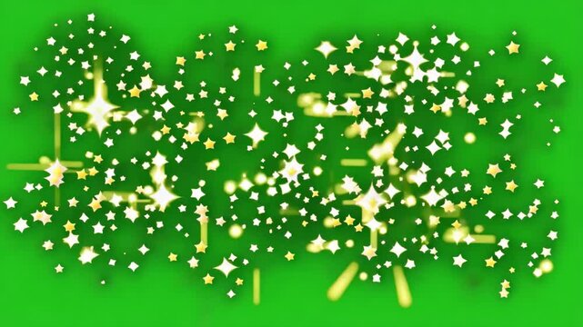 Golden sparkling particles explode and expand in a celebratory festive motion against a green screen background