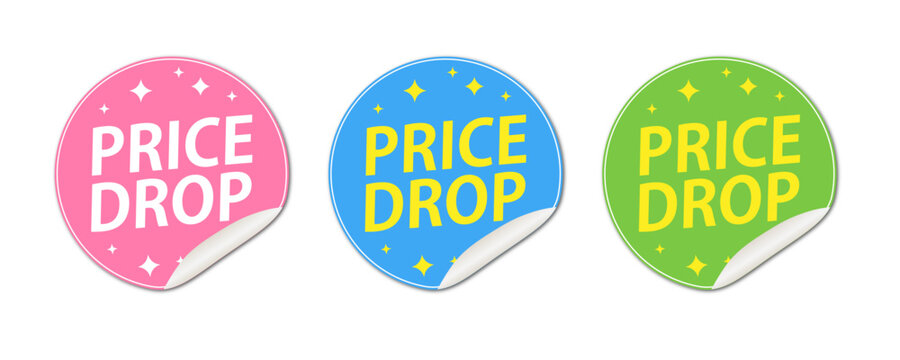 Round colorful price drop sticker set