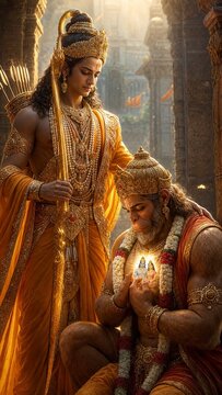 Lord Rama Blessing Hanuman with Eternal Divine Devotion
