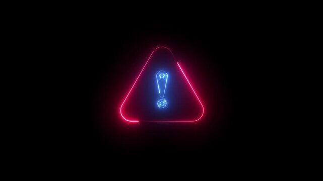  glowing neon warning alert sign with Exclamation symbol, animated danger sign alarm icon, caution signal icon animation