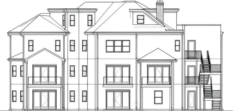 Architectural elevation drawing of a multistory residential building