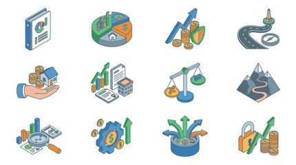 Fototapeta premium Colorful flat design icons for business and finance concepts.