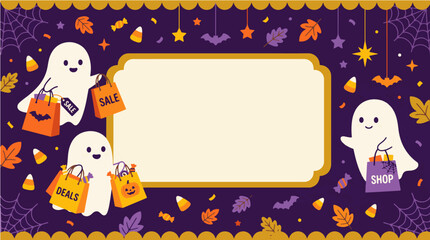 Fototapeta premium Cute Halloween Ghost Sale Banner Template Background Copy Space For Shopping