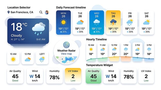 Modern weather dashboard app ui interface design
