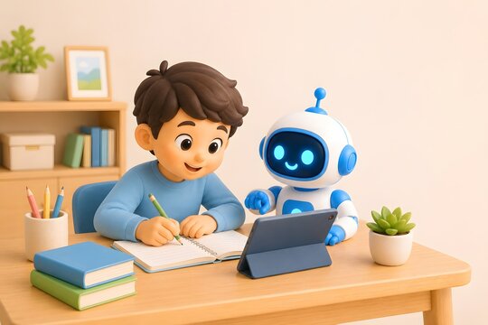 子どもの勉強を支援するAI学習アシスタント素材