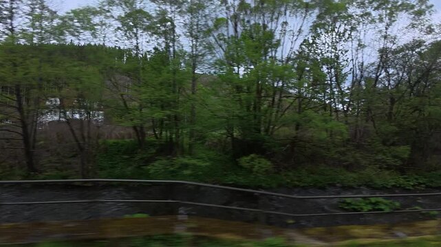 RB60 Schwarzatalbahn Katzhutte Rottenbach train window wiew Schwarza river in Thuringer wald