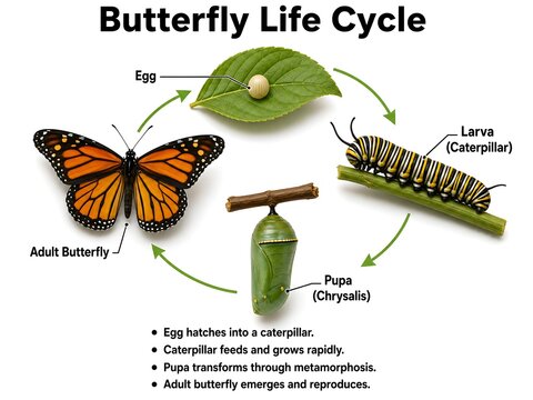 Butterfly Life Cycle Educational Infographic Showing Egg Larva Pupa and Adult Stages