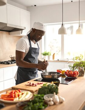 Chef preparing a healthy meal in a modern kitchen