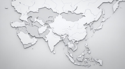 3D Rendered Monochromatic Grey Map of Asia Continent with Country Borders © Imaji Films