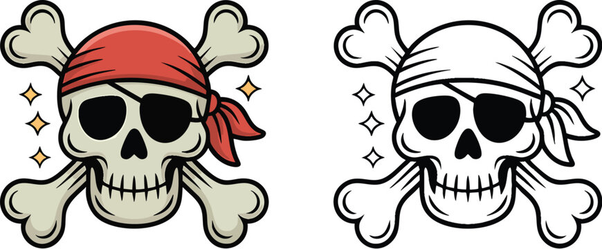 Pirate skull with pirate bandana and crossed bones