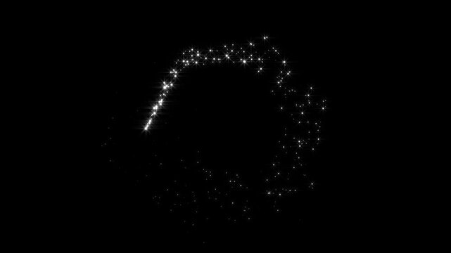 Luxury glitter sparkle star trail animation with twinkling fairy dust, glowing particle circle, cartoon doodle sparkles, glowing light effect in seamless 4K black screen animation