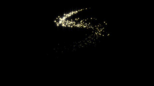 Golden sparkle stars glitters light trail animation on black screen, magical sparkle dust, fairy doodle stars, golden glitter sparkle trail,  seamless 4K animation