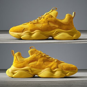 Moon-yellow streetwear sneaker in studio lighting &acirc;&euro;&ldquo; bold, minimalist product shot