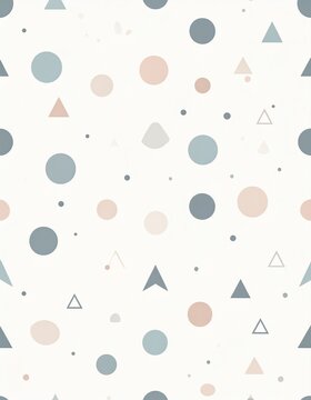 Seamless Geometric Pattern of Circles and Triangles on White Background