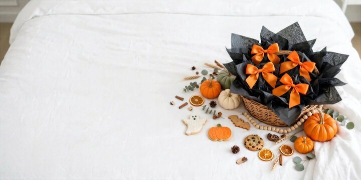 Halloween Black Orange Paper Napkins and Pumpkins Flat Lay