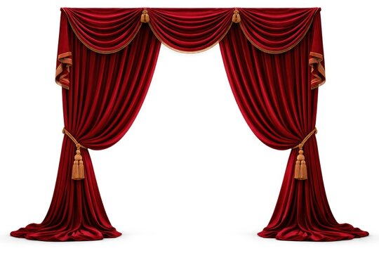 Elegant red velvet theater curtains with gold tassels.