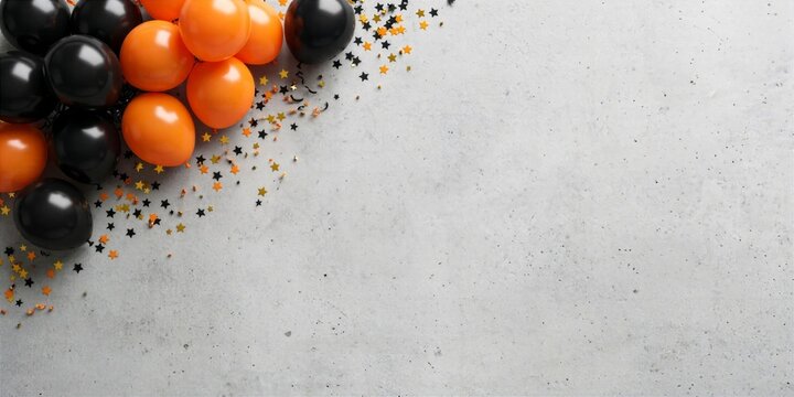 Halloween Orange Black Balloon Corner on Concrete Background