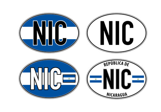 Nicaragua, oval international vehicle registration code license plate car sticker, vector illustration