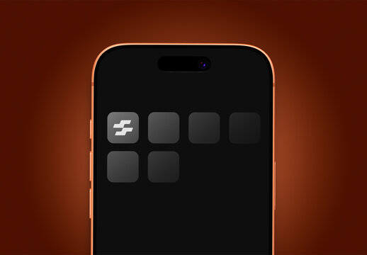 Close Up View of Smartphone Display App Icon Mockup on Dark Gradient Background